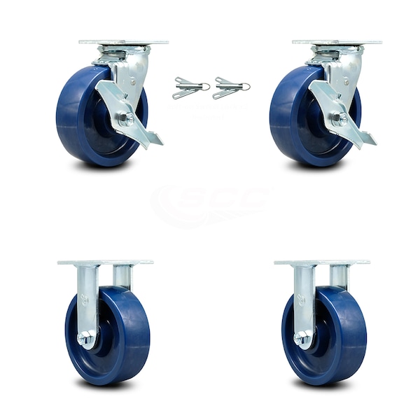 Service Caster 6 Inch Solid Polyurethane Caster Set with 2 Brakes/Swivel Lock 2 Rigid SCC SCC-30CS620-SPUB-TLB-BSL-2-R-2 - main